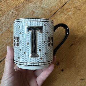 Anthropologie Monogram Mug with Black and Gold Accents